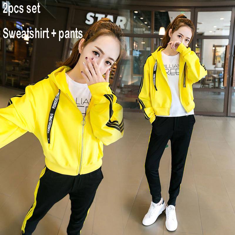 Set Large Size Spring and Autumn Women's 2pcs Set Wild Long-sleeved Casual Sweatshirt