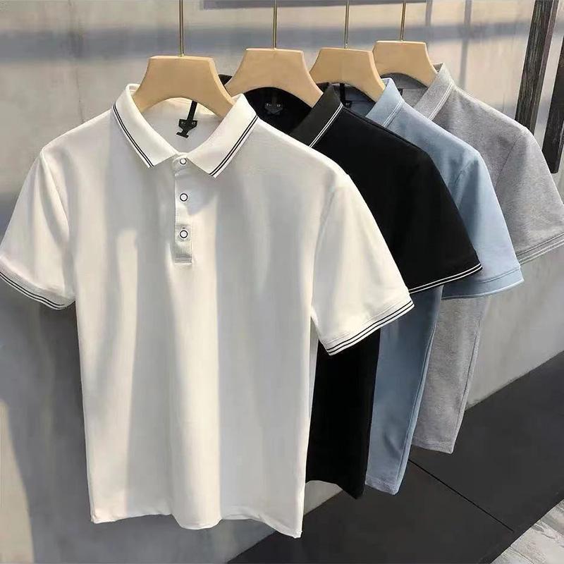 Handsome Striped Lapel Short-sleeved Men's POLO Shirt British Retro Wild Casual T-shirt Slim Men's Top