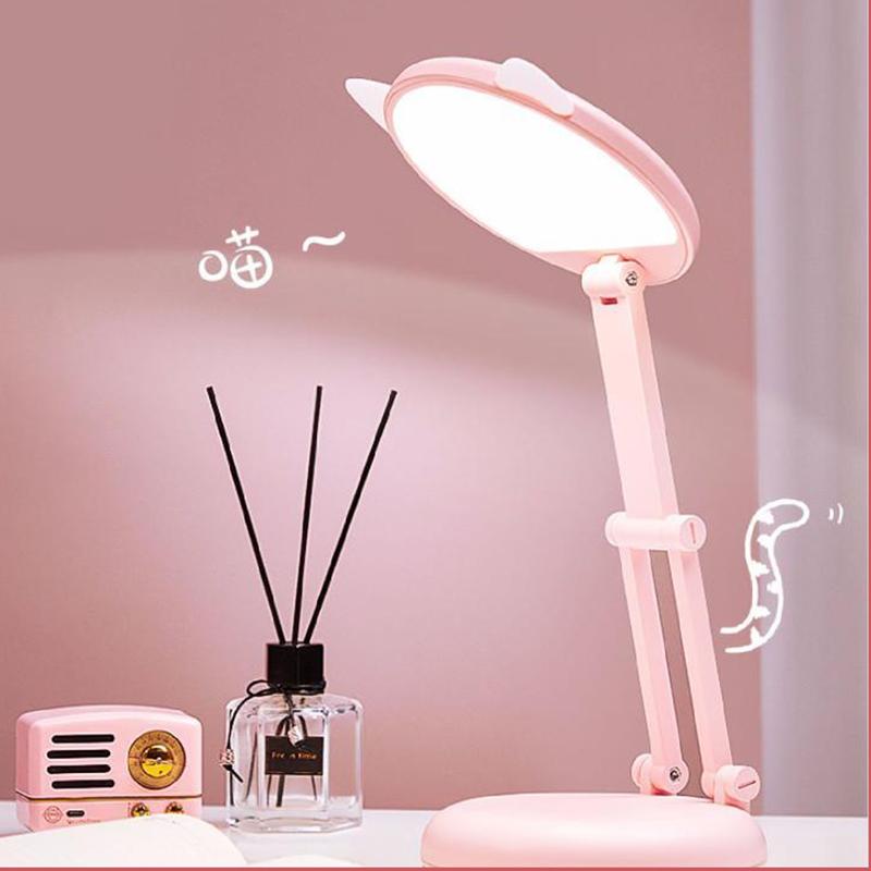 LED Pink Cute Desk Lamp Eye Protection Student Dormitory Learning Charging Folding Portable Bedside Night Light Energy-saving Lamp