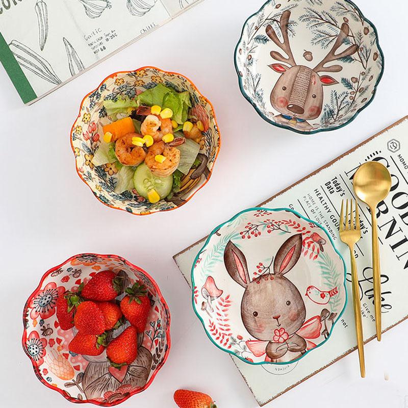 Japanese Tableware Ceramic Fruit Salad Bowl Cute Children Dessert Bowl Eating Bowl Home Creative Girl Heart Tableware