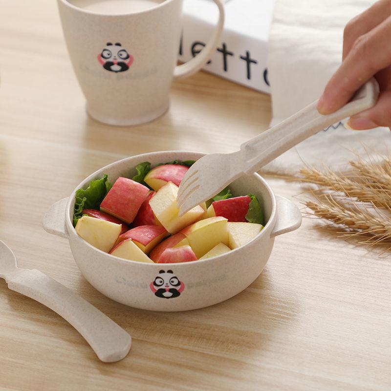 Wheat Straw Cartoon Cute Children Bowl Cup Set Binaural Household Supplementary Food Eating Bowl Anti-fall Baby Tableware