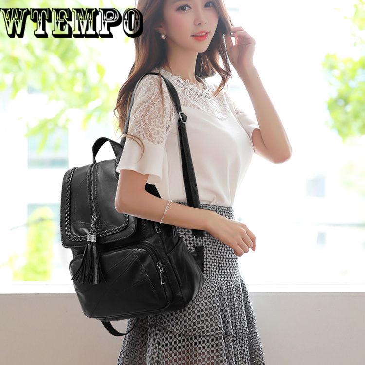 Backpacks Leather Female Women Backpack First Layer Cowhide School Bags Black Hardware