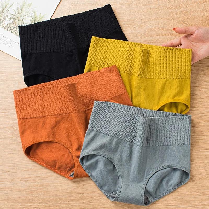 4PCS Women's Pure Cotton Crotch Antibacterial High-waist Panties for Students Sexy Breathable Belly-lifting Hips Plus Size Ladies Briefs Underwear