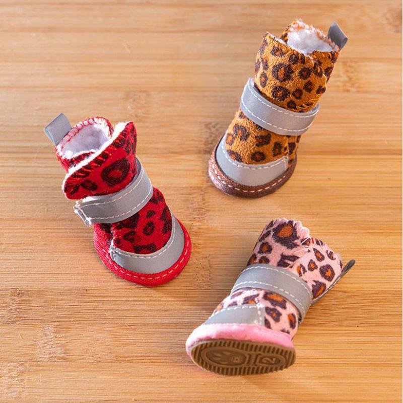 Dog Shoes Four Seasons Small Dog Teddy Pet Shoes Puppy Shoes Anti-skip Velvet Warm Boots A Set of 4 Bichon Shoes  Dog Wear-resistant Snow Boots