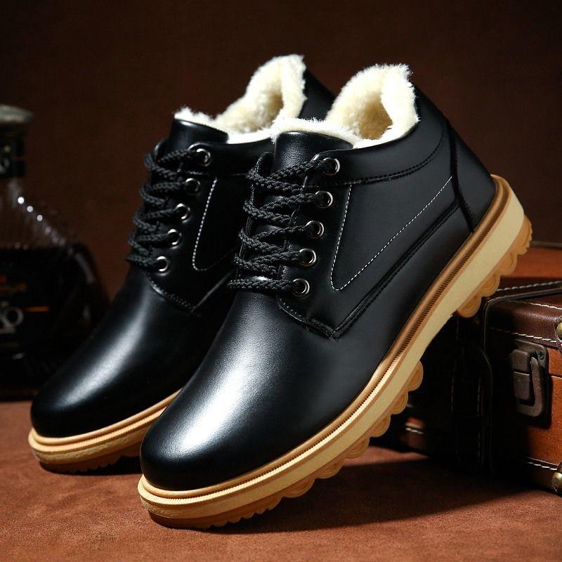 Cotton Shoes Men's Winter Warm Casual Men's Leather Shoes Waterproof Work Shoes Martin Boots