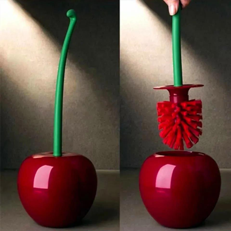 Toilet Brush and Holder Cute Cherry Shape WC Toilet Brush Cleaning Brush for Bathroom Lavatory Long Handle Toilet Bowl Brush