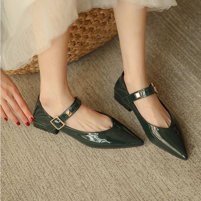 Single Shoe Pointed Toe Flat Word Retro Low Heel Gentle Mary Jane Women's Shoes