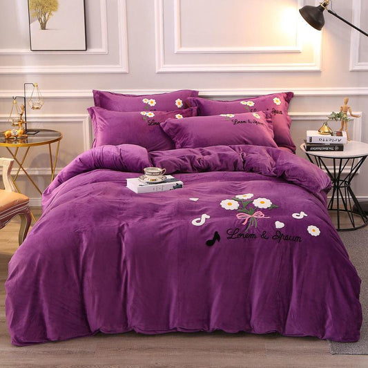 Thick Flannel Coral Fleece Bedding Sheets and Duvet Cover Warm Crystal Fleece Four-piece Suit