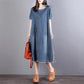 Denim Dress Short-sleeved Temperament Dress Summer Loose Mid-length Round Neck Plus Size Denim Skirt Women