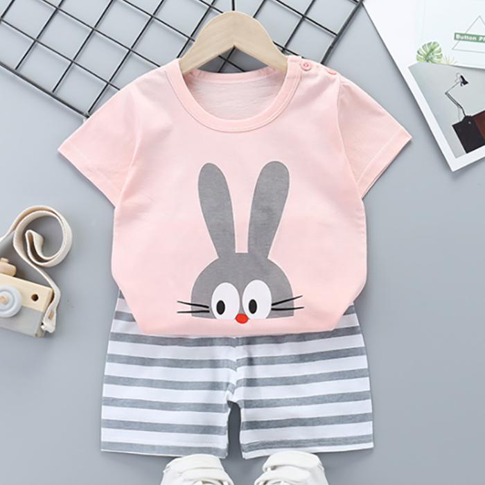 Children's Short Sleeve Suit Korean Style Boys and Girls Set Printing T-shirt + Shorts Two Piece Set