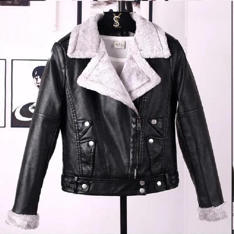 Faux Fur Coat Women Short Slim Plus Velvet Thick Warm Leather Jacket Student Motorcycle Black Autumn and Winter Fur Collar Ladies Jackets