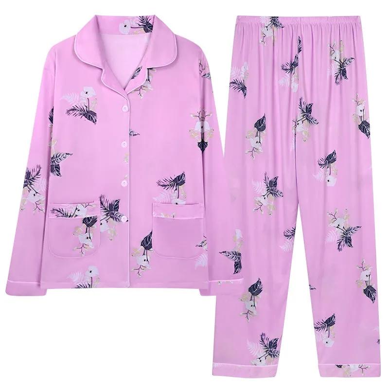 Women's Spring Autumn Long-sleeves Thin Pajamas Set Comfortable Casual Printing Korean Style Cute Cardigan Two-pieces Lapel Loose Homewear Loungewear