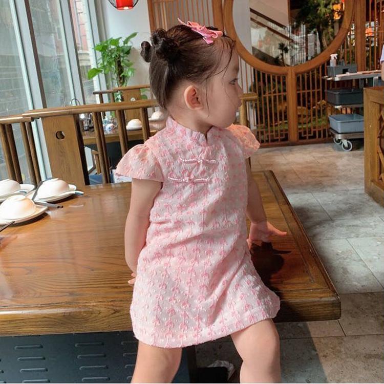 Children Dress Girls Summer Thin Dress Embroidered Buttons Chinese Style Sleeveless Cheongsam Princess Dress