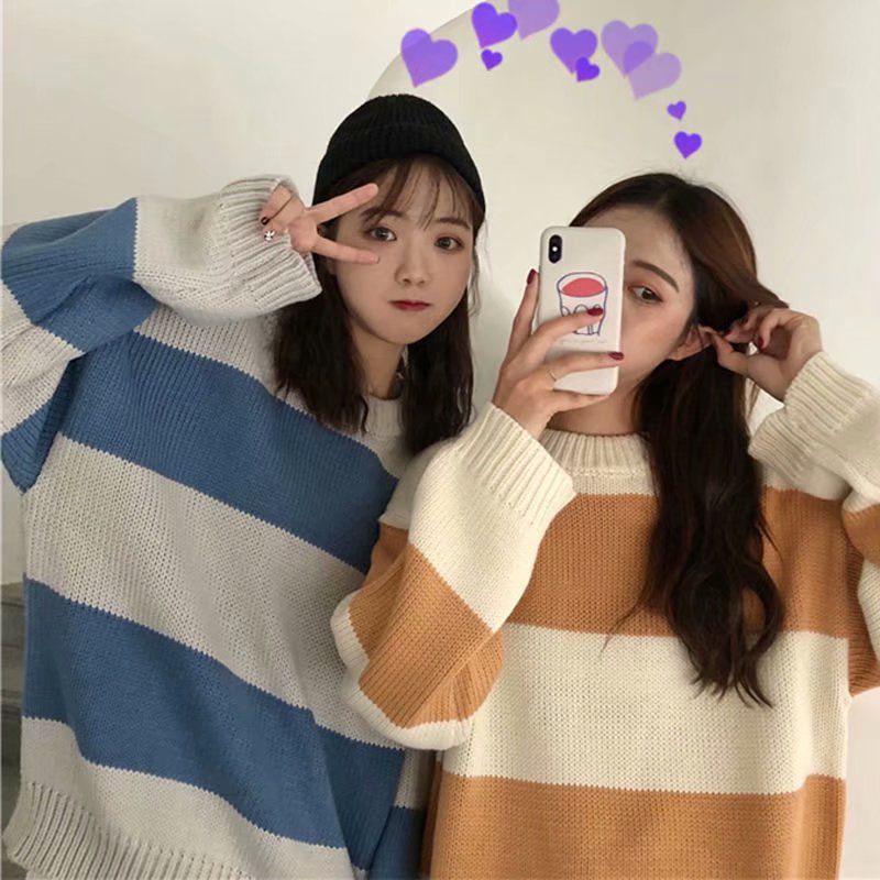 Autumn and Winter Striped Turtleneck Sweater for Female Students Korean Version of Loose and Lazy Lantern Sleeve Pullover Sweater Coat