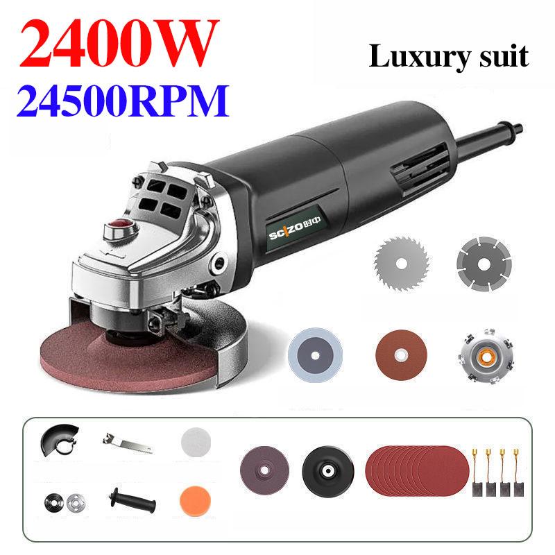 2400W Black Warrior Deluxe Wired Angle Grinder Set Cutting Machine Electric Grinder 24500RPM Handheld Polisher