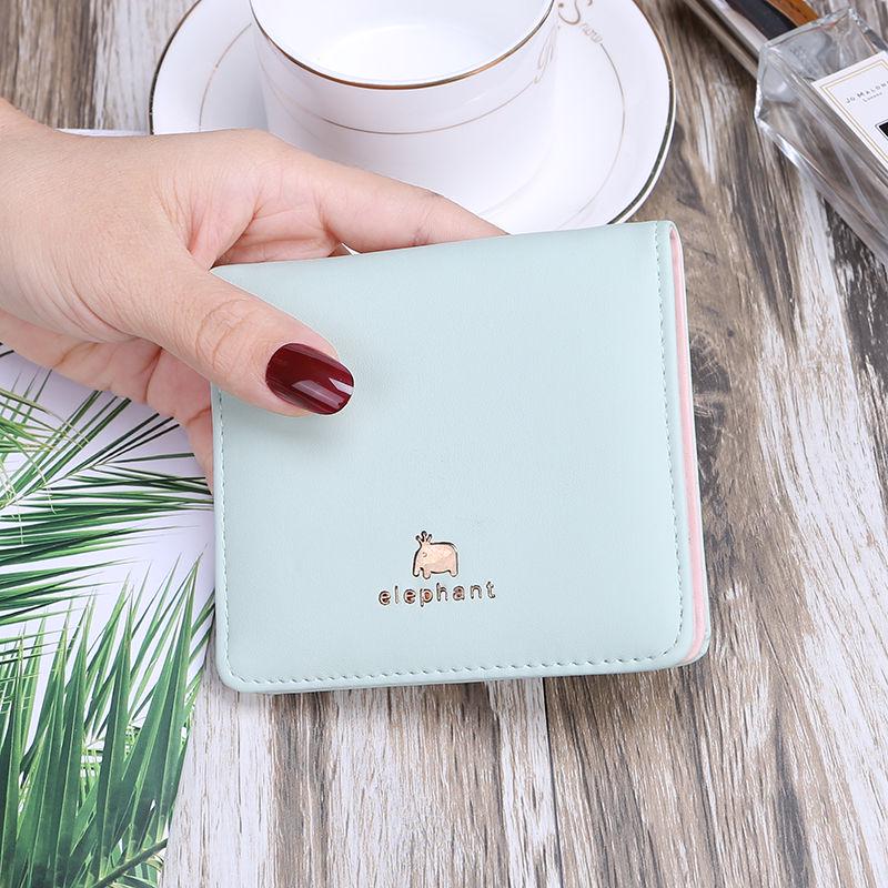 Small Wallet Female Short-style Two-fold Wallet Mini Folding Card Bag Simple Lady's Buckle Wallet