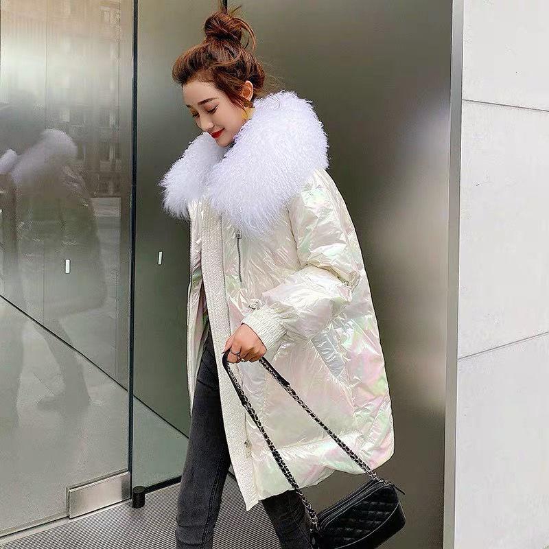 Winter Bright Face Down Jacket Women's Mid-length Waist Waist Bread Jacket Fashionable Loose Colorful