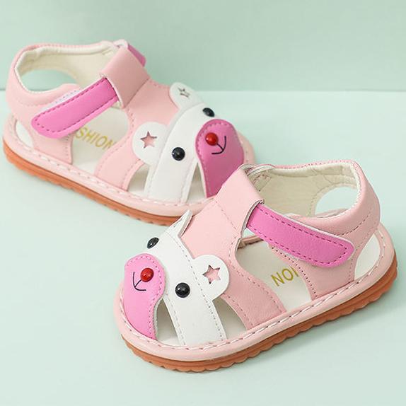 Baby's Summer Sandals Soft Soled Baby Walking Cartoon Sounding Shoes Children's Antiskid and Kickproof Flat Shoes