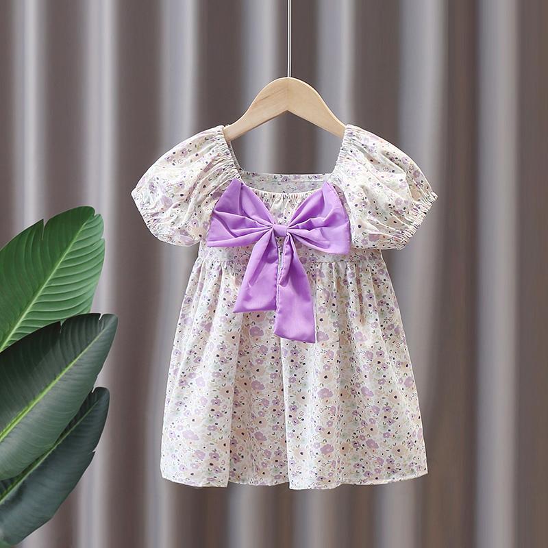 Girls Dress Short-sleeved Princess Dress Summer Korean Children's Summer Small and Medium-sized Children's Floral Western Skirt