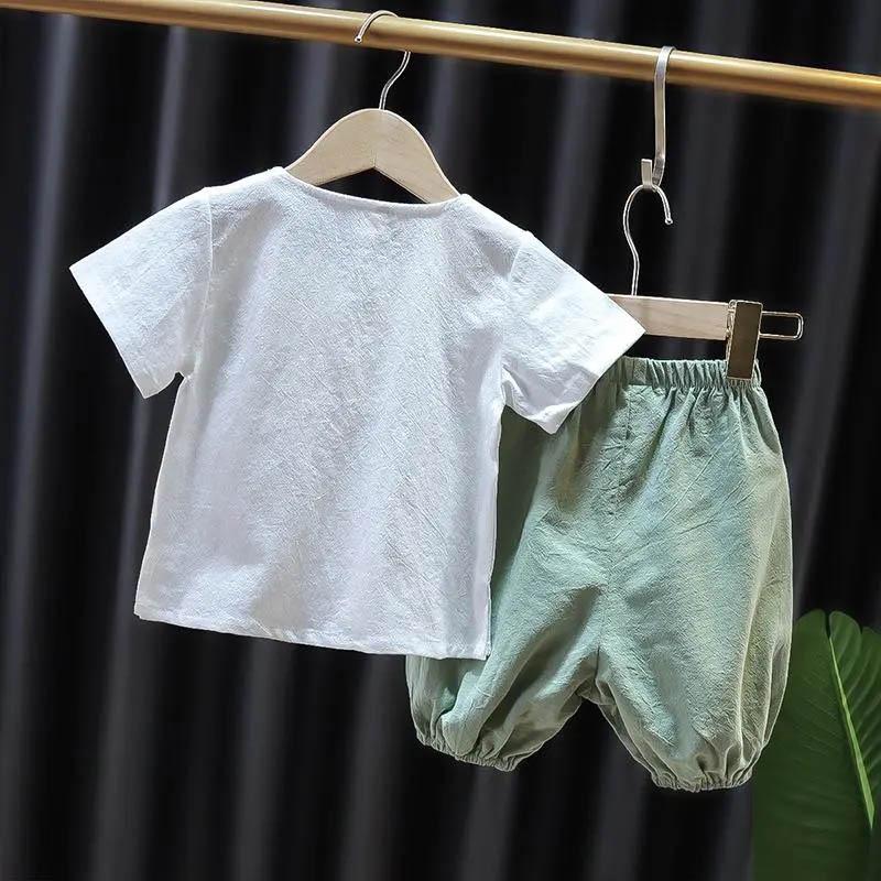 Children's Summer Thin Suit Boys Short-sleeved Shorts Two-piece Baby Cotton and Linen Breathable and Comfortable Summer Clothes