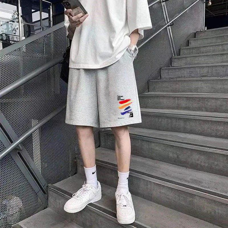 Summer Ice Silk Casual Shorts Men's Sports Fashion Tide Brand Beach Pants Loose Printing Five-point Pants Big Pants Thin Section