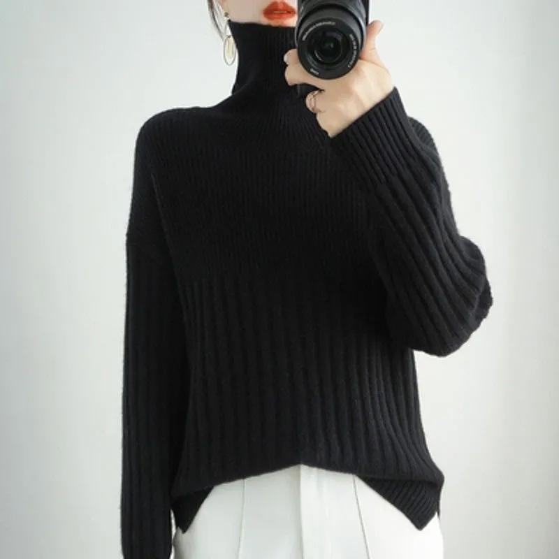 Autumn Winter Turtleneck Sweaters Thick Pullover Sweater Women's Solid All-match Fashion Knitted Bottoming Tops