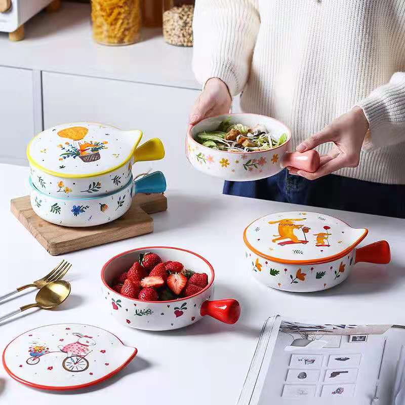 Ceramic Instant Noodle Bowl Plate Home Creative Baking Plate Fruit Plate Dish Dinner Plate Dinner Plate Rice Bowl Tableware Net Red