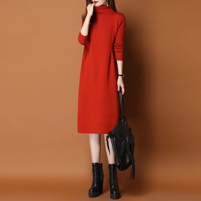 Autumn and Winter Long High-neck Bottoming Skirt Casual Thick Inner Dress All-match Solid Color Female Sweater Dress