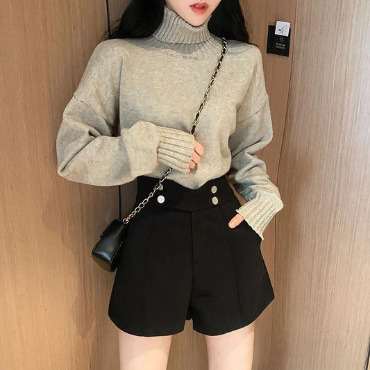 Women's Autumn and Winter New High-waist Shorts Korean Wide-leg Pants Loose and Thin Fashion All-match Outer Wear Base Woolen Boots Pants