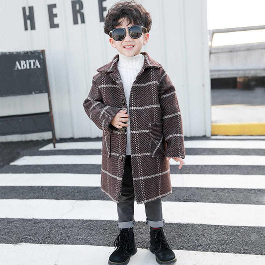 Boys Woolen Coat Mid-length 2021 Autumn and Winter New Children's Woolen Coat Thicken Korean Version of The Big Boy