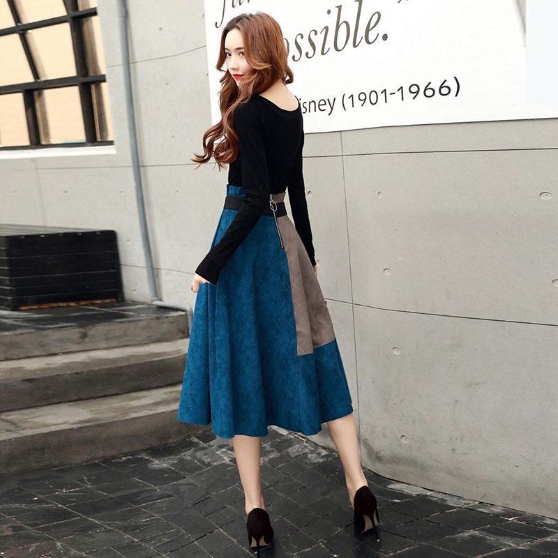 Spring Fashion Slim Slimming One-shoulder Long-sleeved Shirt Suede Skirt Fashionable Two-piece Suit