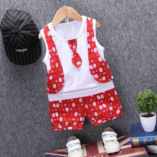 Boys Suit Korean Version of Children's Clothing Handsome Boy Baby Gentleman Vest Bow Three-dimensional Decoration Short-sleeved Shorts Two-piece Set