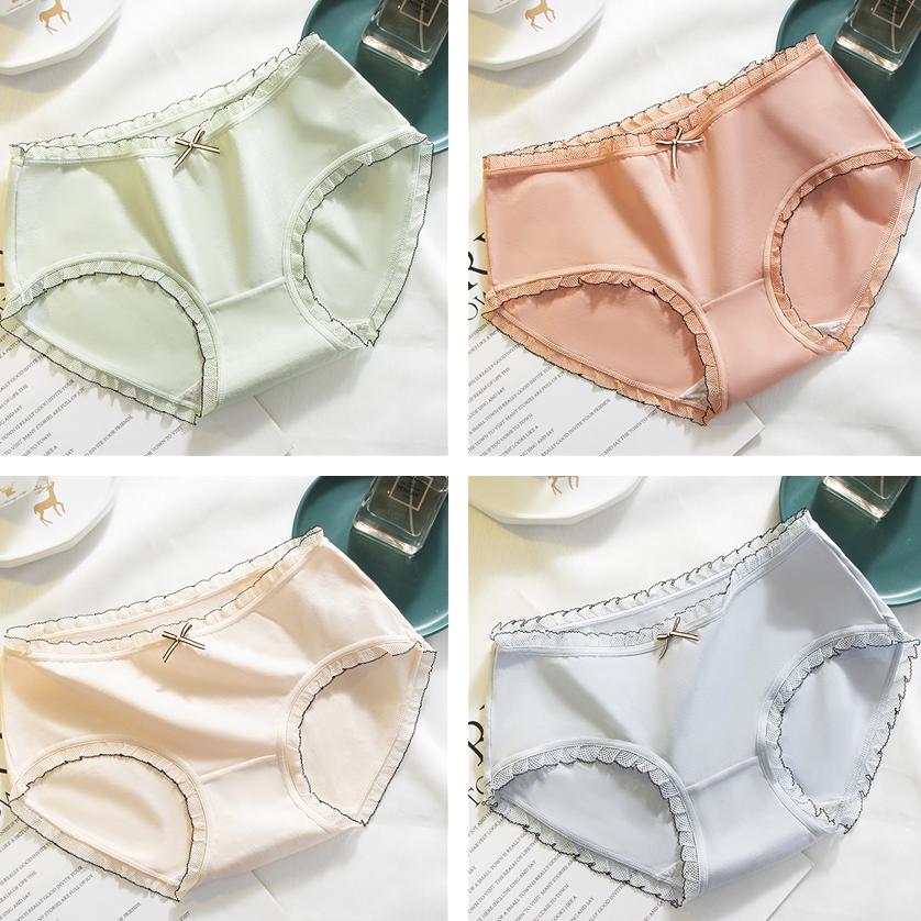 4Pcs/Set Cotton Bowknot Panties Women's Mid-waist Hip-lifting Underpants Girls Seamless Large Size Briefs