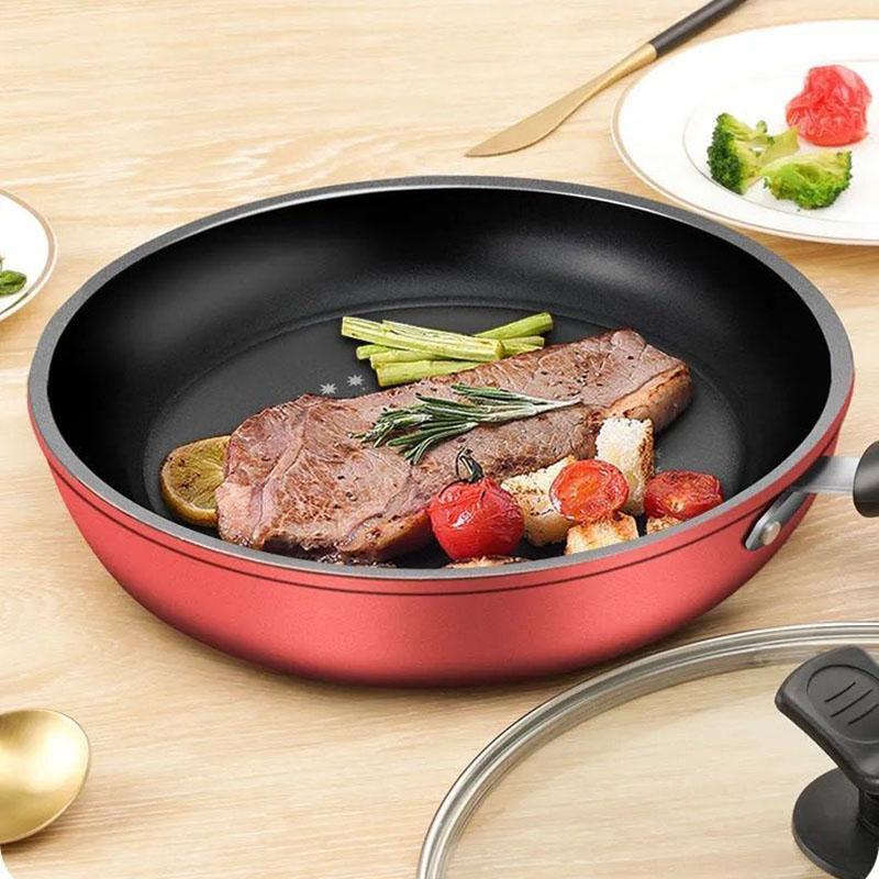 Wok Pan Non-stick Pan Fried Household Fried Pan Fried Cake Pan Kitchenware Cookware Pan Frying Pan with Cover