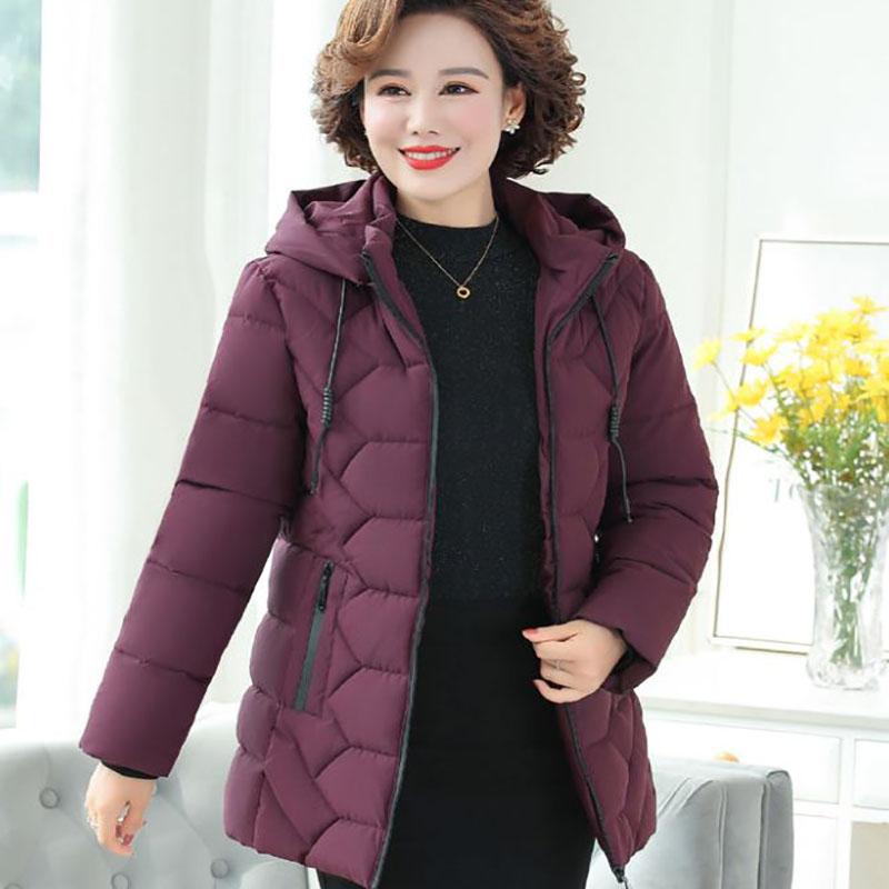 Winter Down Cotton Jacket Fashion Hooded Mid-length Jacket Thick Warm Cotton Jacket Suitable for Middle-aged Women