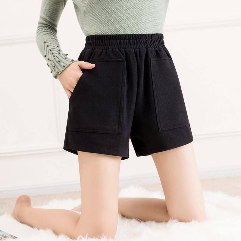 Woolen High Waist Shorts Wide Leg Slim Boots Pant Shorts Women Harajuku Style Short Pants