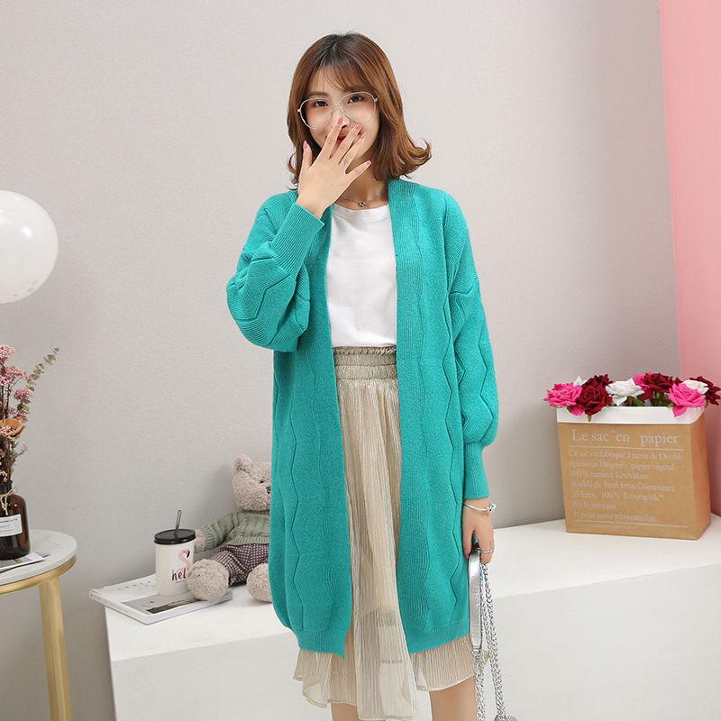 Spring and Autumn Knitted Cardigan Fashion Mid-length Coat Loose Wild Long-sleeved Sweater