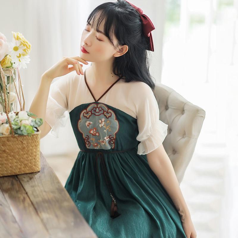 Summer Daily Improved Version of Hanfu Dress Female Embroidery Han Elements Literary Retro Mid-length Skirt Fairy