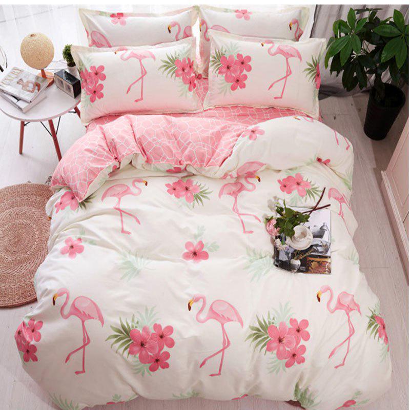 3/4pcs Cartoon Pink Flamingo Bedding Sets Linens Duvet Cover Bed Sheets Pillowcases Bedding Set Geom