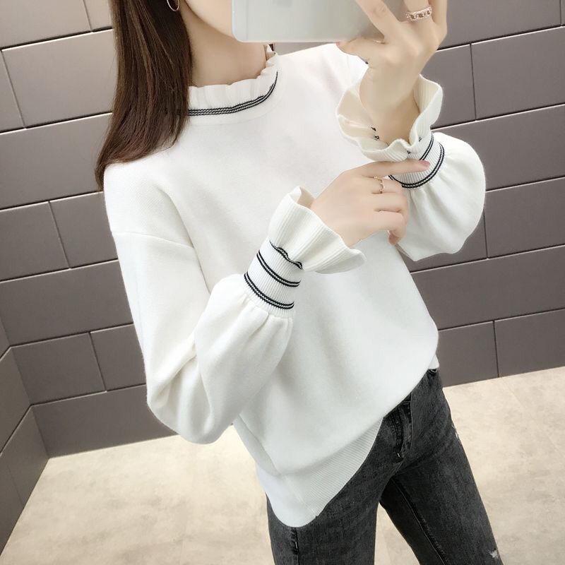 Lace Collar Flared Sleeve Loose Sweater Casual Fashion Top