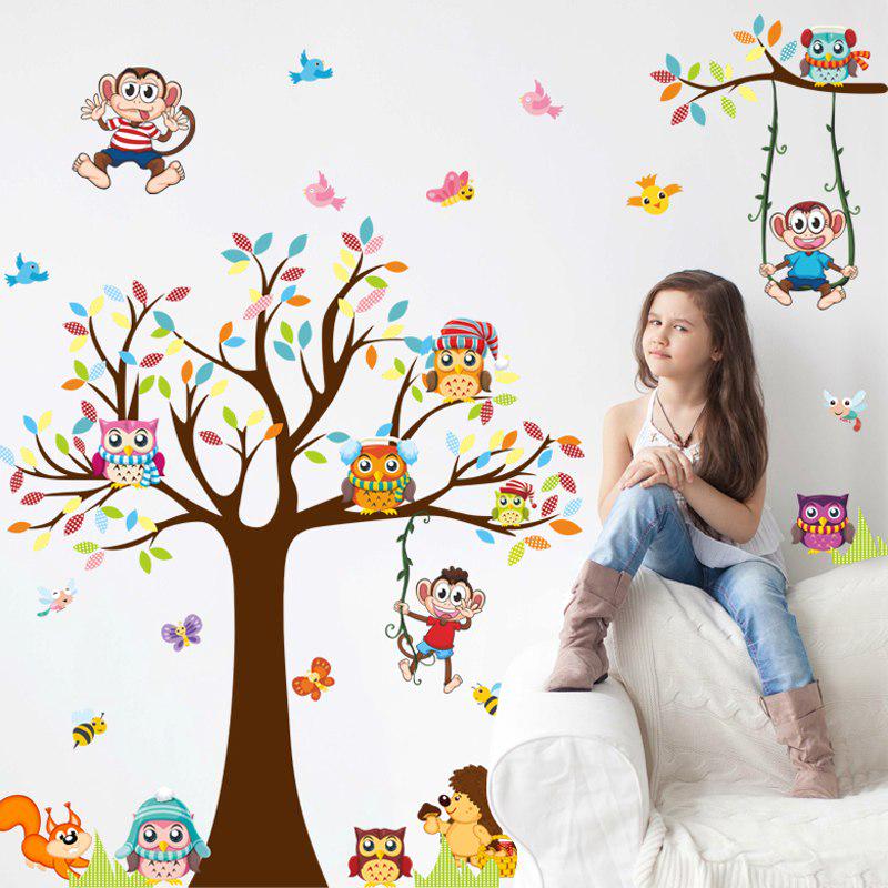 [Wall stickers] cartoon tree squirrel owl animals pvc wall stickers for kids rooms bedroom living ro