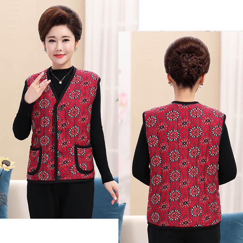 Mother's Vest Ladies Plus Velvet Middle-aged and Elderly Warm Jacket Autumn and Winter Wear Outer Wear Thicker