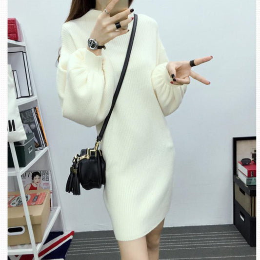 Autumn and Winter Half-high Collar Sweater Lantern Sleeve Casual Jacket Slim Knit Young Women's Top