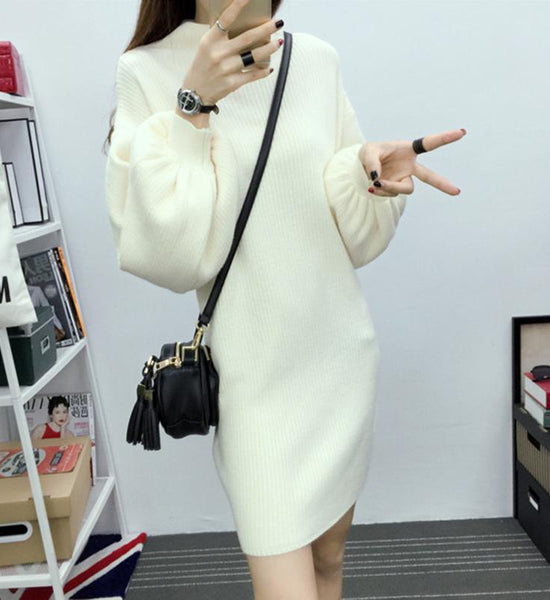 Autumn and Winter Half-high Collar Sweater Lantern Sleeve Casual Jacket Slim Knit Young Women's Top