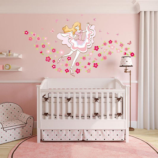 Wall sticker flower dancing girl room decoration sticker environmentally friendly removable stickers