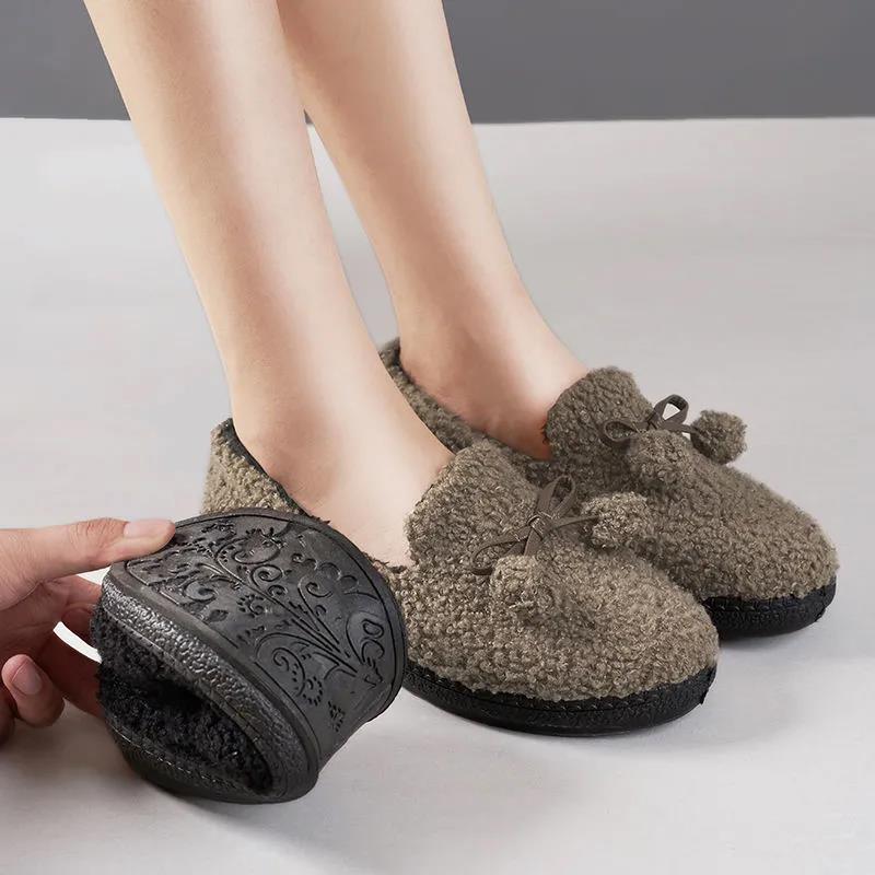 Women's Autumn and Winter Warm Doudou Shoes Thickened Soft Bottom Warm Woolen Shoes Flat Bottom Versatile Cotton Mother's Shoes