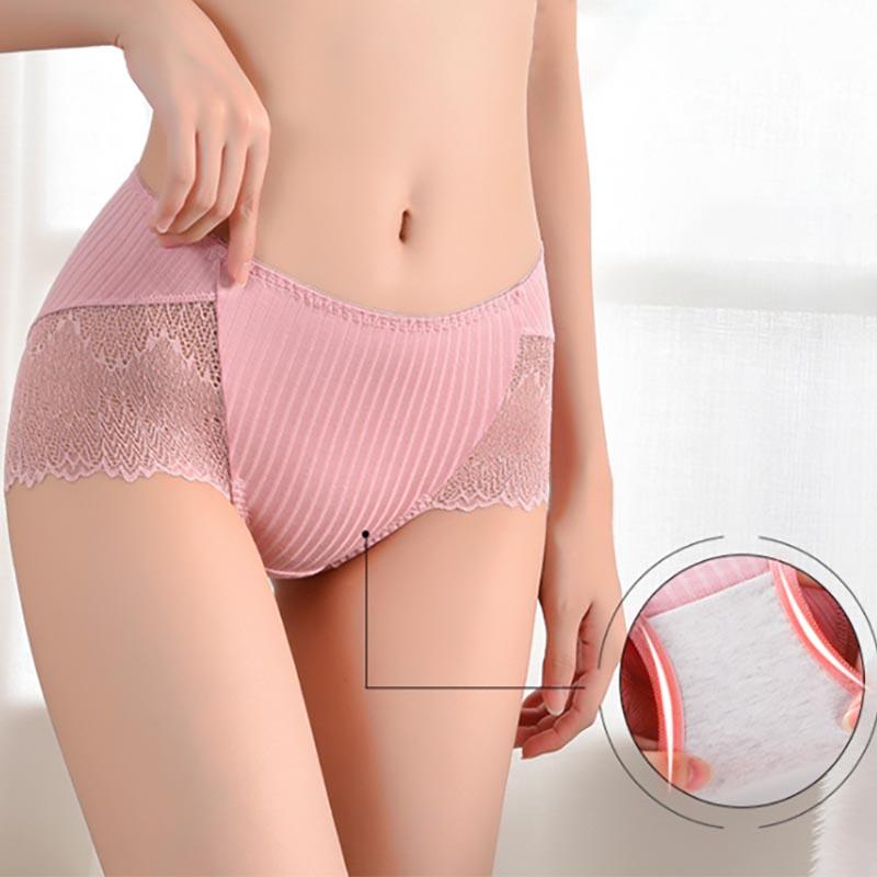 4pcs Women's Cotton Antibacterial Large Size Underwear Lace Lightweight Breathable Panties Solid Color Hollow Briefs