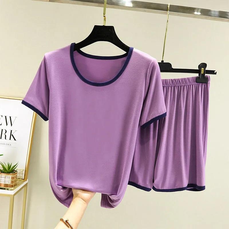 Women's Summer Modal Pajamas Set Thin Short-sleeved Loose Casual Homewear Suit Large Size Out Wear Short-sleeved Shorts Two-piece Set