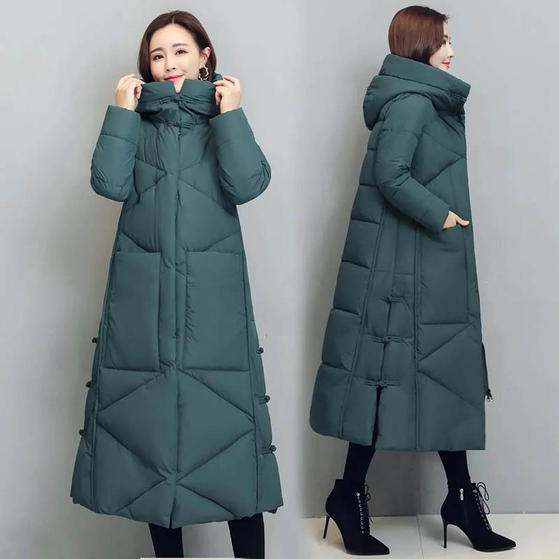 Retro Padded Down Padded Jacket Women's Winter Ethnic Style Loose Long Over-the-knee Jacket