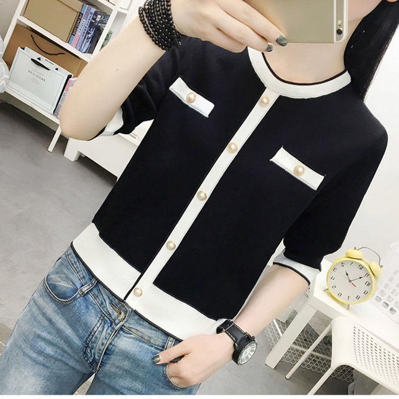 Autumn and Winter Short Knitted Sweater Loose Thin Pullover Bottoming Shirt Long Sleeve Pocket Women's Top